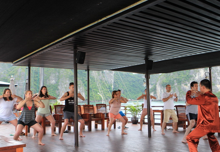 Morning taichi in halong bay